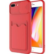 Resim Case World Caseworld Apple iPhone 7 Plus Kapak Lensi Açılır Kapanır Kamera Korumalı Kartvizitli Silikon Kılıf - Kırmızı 