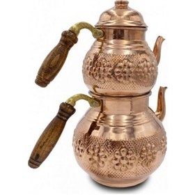 Resim Çaydanlık Bakır Büyük Boy Kırmızı Papatya Model Kırmızı 