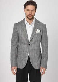 Resim Zenos Erkek Lacivert Keten Görnümlü İlkbahar-Yaz Ekose Blazer Ceket 