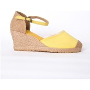Resim Gerçek Elişi Burnu Hasır Dolgu Topuk Sarı Keten Hasır Espadril Handmade Sarı 