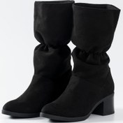 Resim MUDEF SHOES Mudef Büzgülü Siyah Topuklu Vegan Süet Kadın Çizme Cavendish-011 Cavendish000011-Black 