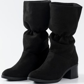 Resim MUDEF SHOES Mudef Büzgülü Siyah Topuklu Vegan Süet Kadın Çizme Cavendish-011 Cavendish000011-Black 