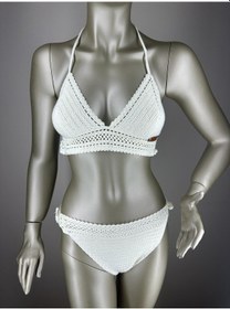 Resim İvita Krem Rengi Dantel Detaylı Çok Tarz El Yapımı Tığ Örgüsü Bikini 