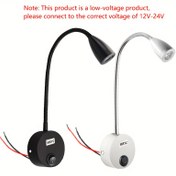 Resim RV Okuma Işığı 3W Duvara Monte Esnek Kaz Boynuzu LED Spot Aydınlatma Düğme Anahtarlı, Kamp Arabası Seyahat Römork Yatak Okuma Işığı için, DC12-24VDC Sert Kablolama Dış Aydınlatma 