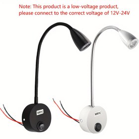 Resim RV Okuma Işığı 3W Duvara Monte Esnek Kaz Boynuzu LED Spot Aydınlatma Düğme Anahtarlı, Kamp Arabası Seyahat Römork Yatak Okuma Işığı için, DC12-24VDC Sert Kablolama Dış Aydınlatma 
