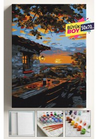 Resim Sayılarla Boyama Seti Numaralı Tuval Fırça Boya Dahil Kasnaklı Set 50x70 Cm - Gün Batımı Şarap 