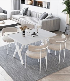 Resim Avvio Beyaz Teddy Sandalye 80x120 Yemek Masası Mutfak Masası 4 Kişilik Masa Sandalye Takımı Beyaz 