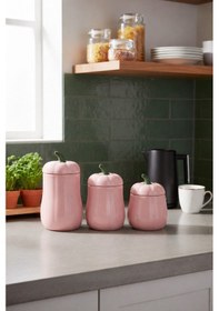 Resim Dekorasyaa 3'lü Kapaklı Balkabağı Çok Amaçlı Seramik Kavanoz - Pembe - 1lt 1,5lt 2lt Pembe 