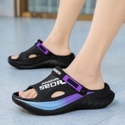 Resim Erkek Moda EVA Terlikler - Mor ve Mavi Vurgulu Siyah, Kalın Tabanlı Masaj Sandaletler İç/Dış Mekan Kullanımı için, Kaymaz Günlük Yazlık Ayakkabılar, İç Dış Mekan Sandaletleri | Şık Terlikler | Giyilebilir Sandaletler 