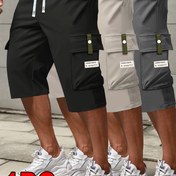 Resim Erkekler için Günlük Kargo Şortlar - %100 Polyester, Ayarlanabilir Beli ve Orta Yükseklikte Elastik Bel, Çoklu Cepler, Yazlık Dış Aktiviteler & Günlük Giyim İçin Hafif Nefes Alabilen Kumaş, Düz Renk Tasarım, Esnemez Malzeme 