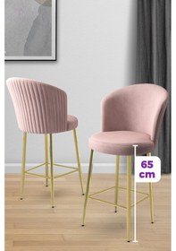 Resim Canisa Alte Serisi 1 Adet Babyface Kumaş 65 Cm Gold Kaplama Ayaklı Pembe Bar Sandalyesi Pembe Sandalye Gold Kaplama Ayak 