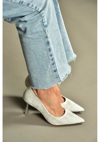 Resim V820151604 Bej Kumaş İnce Topuklu Kadın Abiye Ayakkabı Bej 