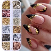 Resim 12 Izgara Metalik Altın Folyo Kağıt Sequins FA04 Tırnak Sanatı için - Canlı Renkler, Kokusuz, DIY Manikürler ve El Sanatları için Mükemmel, Tırnak Sanatı Aksesuarı 