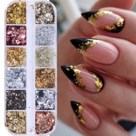 Resim 12 Izgara Metalik Altın Folyo Kağıt Sequins FA04 Tırnak Sanatı için - Canlı Renkler, Kokusuz, DIY Manikürler ve El Sanatları için Mükemmel, Tırnak Sanatı Aksesuarı 