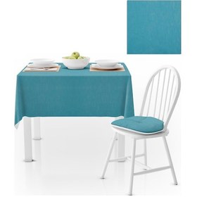 Resim Turkuaz Düz Renk Petek Dokuma Masa Örtüsü 140x180 