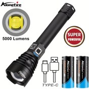 Resim AloneFire 5000 Lümen XHP90 LED El Feneri - Süper Güçlü Yakınlaştırılabilir Taktik Fener, Type-C USB Şarj Edilebilir, 18650/26650 Pil, Kamp, Avcılık, Balıkçılık ve Açık Hava Maceraları için Yüksek Parlaklık, Kamp Ekipmanı, Şık Tasarım, Dayanıklı Yapı 