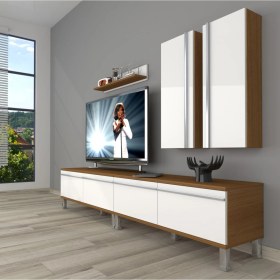 Resim Decoraktiv Eko 5220T Mdf Krom Ayaklı Tv Ünitesi Tv Sehpası - Ceviz - Beyaz 