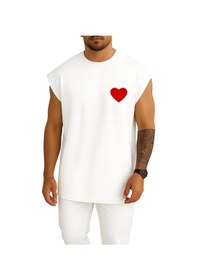 Resim Bahriyeli Collection Oversize Kalp Cep Baskılı Atlet Beyaz 