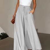 Resim Plus Beden Kadınlar İçin Şık Düz Paça Pantolon - Açık Gri, Makinede Yıkanabilir, Sahte İpli Bel, Pürüzsüz Dokuma ve Çok Amaçlı Günlük-Kişisel Stil, Minimalist Tasarım, Yumuşak Kumaş Yapımı 