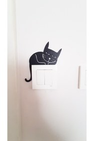 Resim moistrid Kuyruklu Kedi Figürlü Priz Çerçeve Duvar Süsü Plastik Sevimli Yapışkanlı Şık Priz Süsü Aksesuarı 