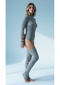Resim Kadın Triko Tozluk Yumuşak Esnek Diz Altı Bacak Isıtıcı Leg Warmers Gri 