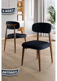 Resim Canisa Laos Serisi 4 Adet Antrasit Mutfak Sandalyesi Ahşap Kaplama 1. Sınıf Babyface Kumaş Antrasit Sandalye Ayaklar Ahşap Kaplama 