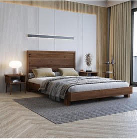 Resim Alaz Model Ceviz Renk Çam Ahşap Karyola Yatay -267 120 x 200 