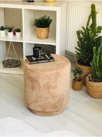 Resim PUFANNA Handmade Kahve Tedy Kumaş Silindir Dekoratif Pufidik Puf Bench 