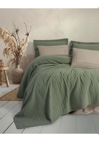 Resim Cotton Box Çift Kişilik Yatak Örtülü Pike Takımı Natura Vilo Yeşil Çok Renkli 