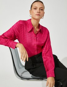 Resim Kazayağı Desenli Saten Gömlek Uzun Kollu 