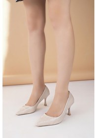 Resim Nesilshoes Nesil Shoes Özma 6175 Bej Topuklu Kadın Stiletto 