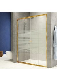 Resim Durul Duşakabin Duvardan Duvara Ön Cephe 4Mm Altın Profilli Şeffaf 