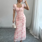 Resim Kadınlar için Şık Seksi Gül Baskılı Kare Yaka Bodycon Elbise, Ayarlanabilir Bel Bağcıklı & Piliseli - Esnek Makinede Yıkanabilir Her Mevsim Parti ve Günlük Kıyafet, Partiler için Elbiseler, Resmi Etkinlik Giysisi 