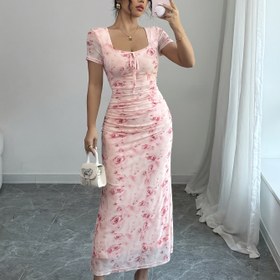Resim Kadınlar için Şık Seksi Gül Baskılı Kare Yaka Bodycon Elbise, Ayarlanabilir Bel Bağcıklı & Piliseli - Esnek Makinede Yıkanabilir Her Mevsim Parti ve Günlük Kıyafet, Partiler için Elbiseler, Resmi Etkinlik Giysisi 