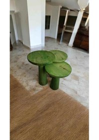 Resim Ahşap Mantar Sehpa 3 Lü Set Çimen Yeşili Masif Doğal Fiskos Sehpa Ve Zigon Takımı Çimen Yeşili 