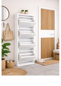 Resim Avenza Living Kilitli 4 Kapaklı Metal Ayakkabılık - Beyaz Beyaz 