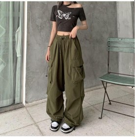 Resim Yeşil Y2k Kadın Streetwear Şalvar Paraşüt Pantolon Erkekler İçin Sweatpants Geniş Bacak Joggers Pantolon Elbise Yeşil 