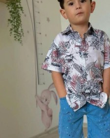 Resim Cg Kids Yaprak Desenli Keten Gömlek Jean Kot Şort Erkek Çocuk Alt Siyah - Beyaz - Gri - Kırmızı 