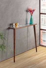 Resim Resmo Esperanza Dresuar Ceviz 92x20cm Doğal Masif Ayaklı Raf Salon Mutfak Antre Hol Koridor 