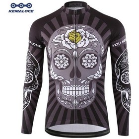 Resim Siyah Kemaloce Sonbahar Pro Uzun Kollu Bisiklet Forması Kafatası Retro Erkekler Tam Kollu Döngüleri Gömlek Giyim Takım Bisiklet Bisiklet Forması Siyah 