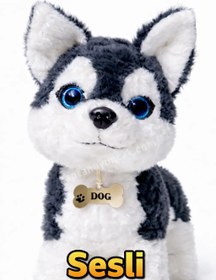 Resim Sesli Peluş Sibirya Kurt Köpek 40 Cm 