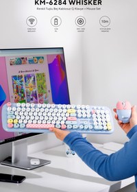 Resim Everest KM-6284 WHISKER Renkli Tuşlu Mavi Kablosuz Q Klavye + Mouse Set 