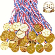 Resim 36 adet Altın Plastik Madalya - "KAZANAN" ve "HATIRLATMA" Ödülleri ile Yıldız Şeklinde Spor, Partiler, Oyunlar, Okul Tanınma Aksesuarları ve Tatil Kutlamaları için, Spor Ödüllü Madalyalar | Yıldızlı Madalyalar | Dayanıklı Plastik Madalyalar 