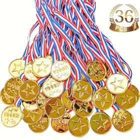 Resim 36 adet Altın Plastik Madalya - "KAZANAN" ve "HATIRLATMA" Ödülleri ile Yıldız Şeklinde Spor, Partiler, Oyunlar, Okul Tanınma Aksesuarları ve Tatil Kutlamaları için, Spor Ödüllü Madalyalar | Yıldızlı Madalyalar | Dayanıklı Plastik Madalyalar 