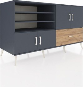 Resim Kronos Konsol 5 Raflı Tek Çekmeceli 4 Kapaklı 176x59x99 Antrasit- Antrasit-antrasit/çam 