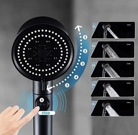 Resim Dark Duş Başlığı Seti - 175 cm Siyah Spiral Banyo Duş Hortumu + 5 Fonksiyonlu Yüksek basınçlı Su Tsarruflu Siyah El Duşu 
