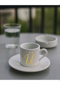 Resim Türk Kahvesi Fincanı Harf, Espresso Fincanı Harf Beyaz - Altın15 