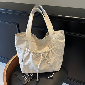 Resim Kadın Günlük Büzgülü Fiyonklu Tote Çanta - Alışveriş için Geniş Kapasiteli Naylon, Fermuarlı Kapanış, Polyester Astar, Elde Yıkama veya Kuru Temizleme 