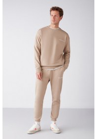 Resim Marshall Erkek Pamuklu Içi Polarlı Nakışlı Relaxed Bej Eşofman Takımı 