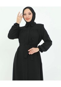 Resim Göğüs Büzgülü Tam Boy Ferace -siyah Siyah 